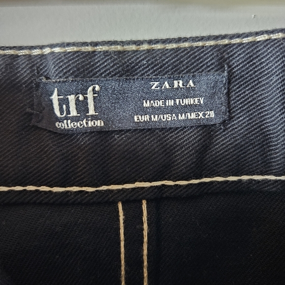 ZARA trf womens black mini skirt white stitching, pockets, zip fly size M 039 - Picture 8 of 10